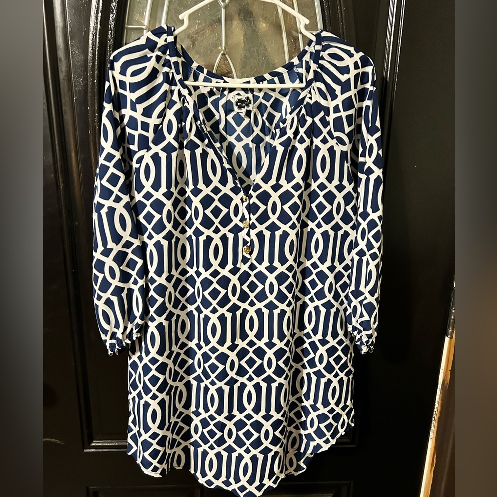 Mudpie navy blue/white lattice tunic small(4-6) NWOT